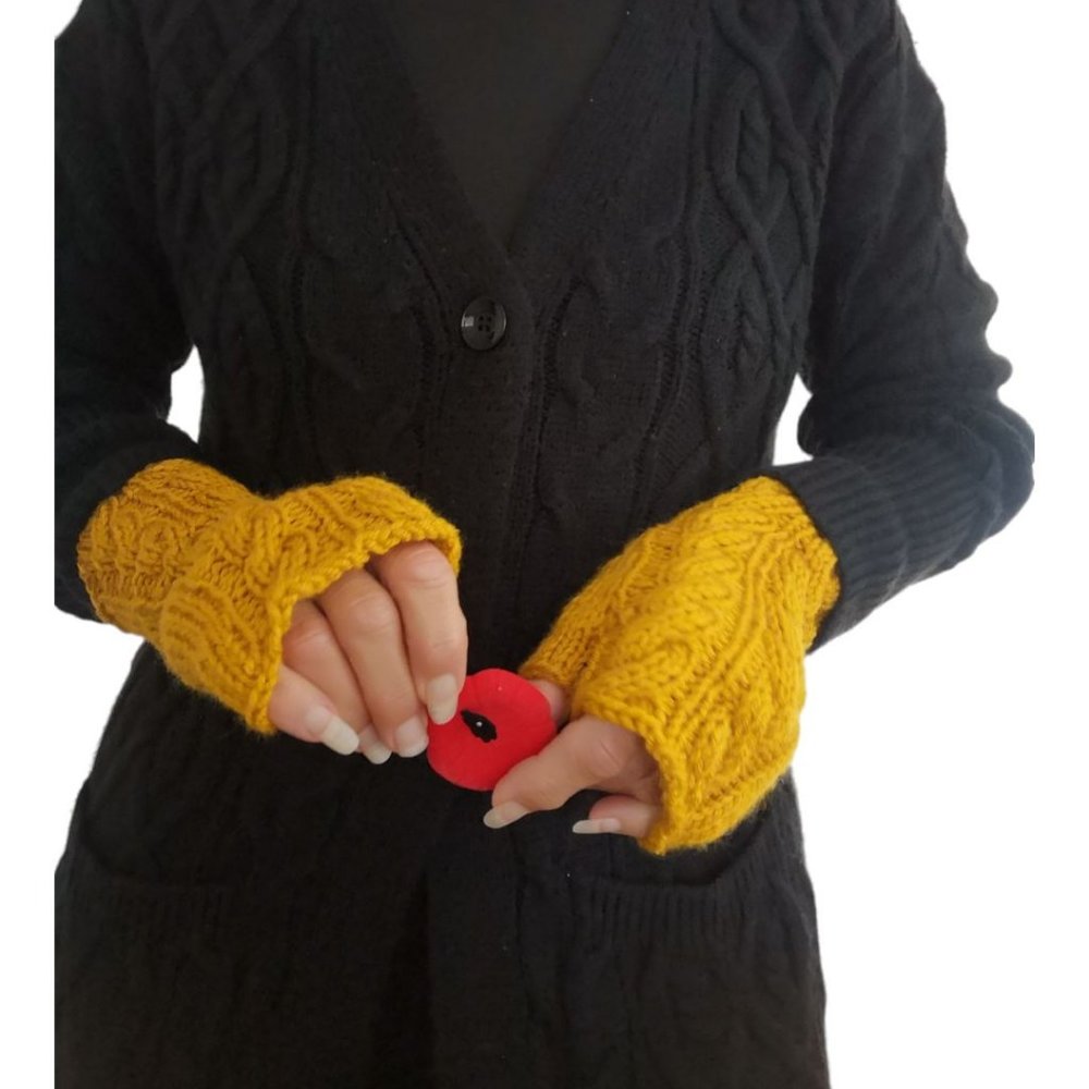 new Yellow Handmade in Canada Knitted Fingerless Texting Gloves Unisex Gift
